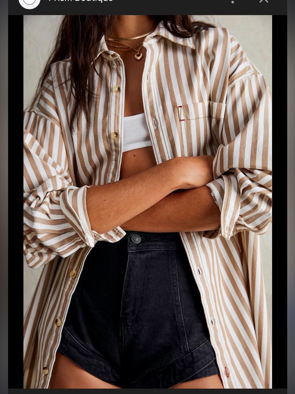 Women's Olive & White Stripe Button-Down Shirt